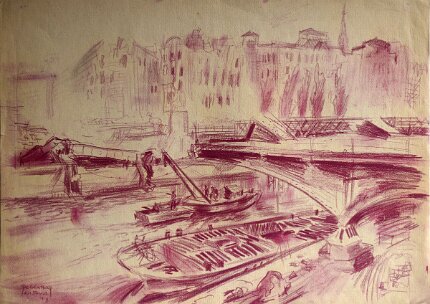 Brücke am Donaukanal, Wien Nachkriegszeit 1947 signiert