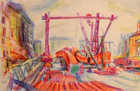 Brücke am Donaukanal, Wien Nachkriegszeit 1948 signiert